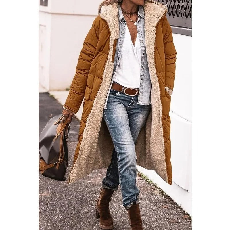 Women's Quilted Sherpa Lined Longline Coat
