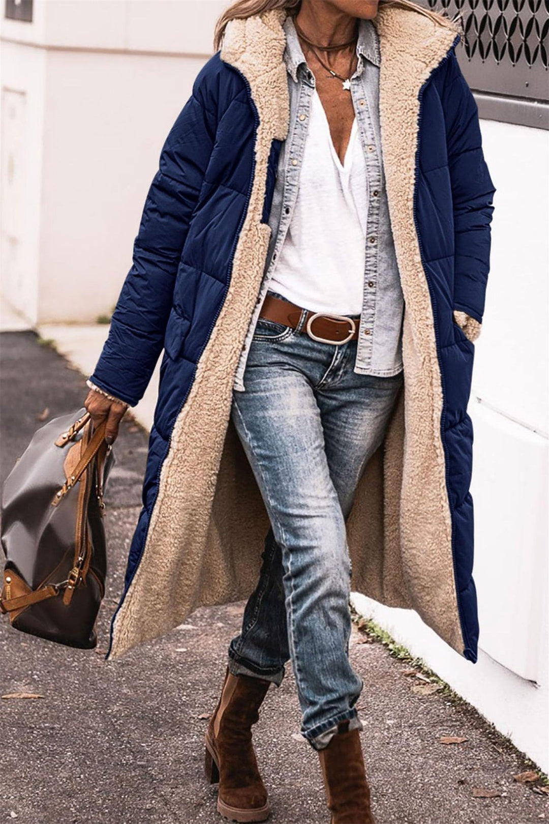 Women's Quilted Sherpa Lined Longline Coat