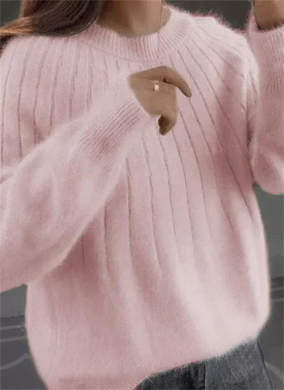 Women's Ribbed Crewneck Drop Shoulder Sweater