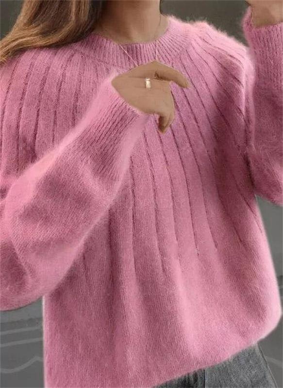 Women's Ribbed Crewneck Drop Shoulder Sweater