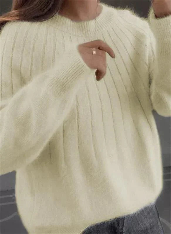 Women's Ribbed Crewneck Drop Shoulder Sweater