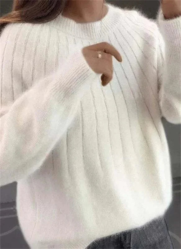 Women's Ribbed Crewneck Drop Shoulder Sweater