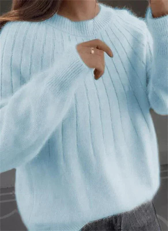Women's Ribbed Crewneck Drop Shoulder Sweater