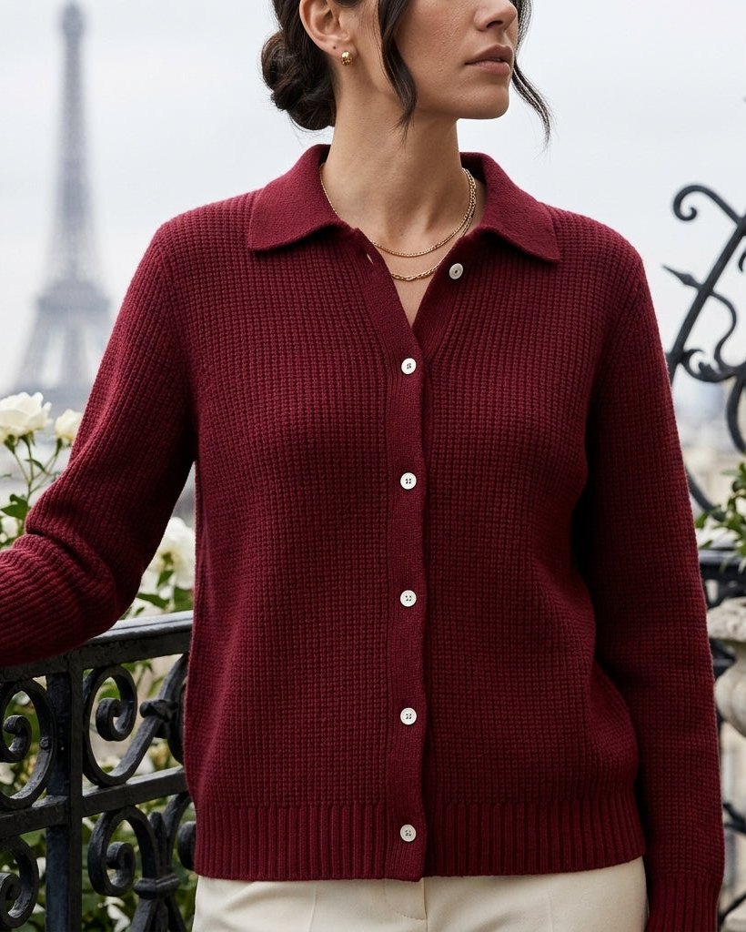 Women's Ribbed Knit Collared Button Cardigan