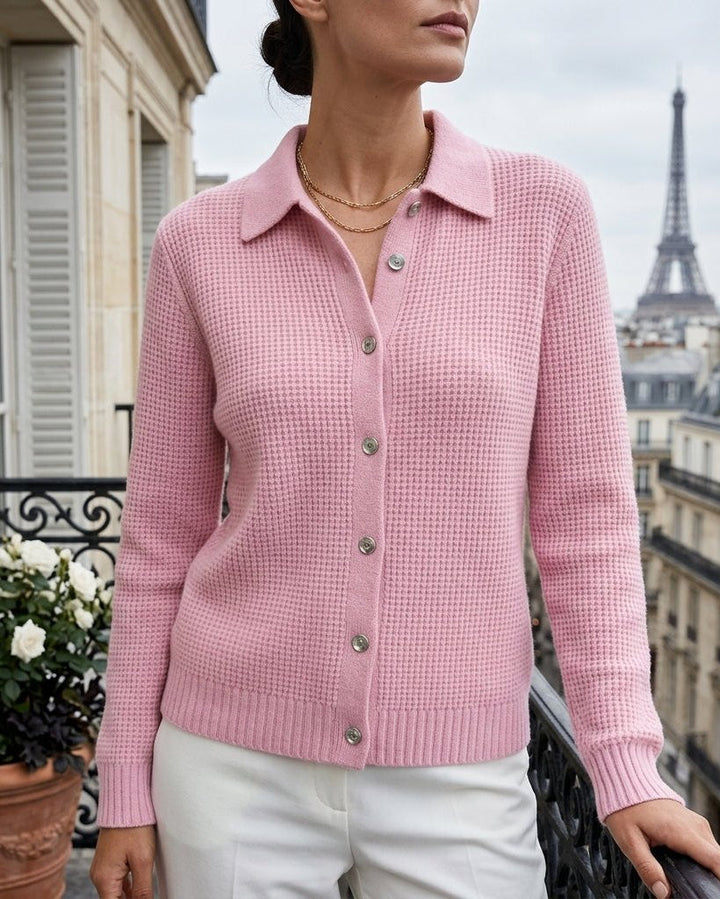 Women's Ribbed Knit Collared Button Cardigan