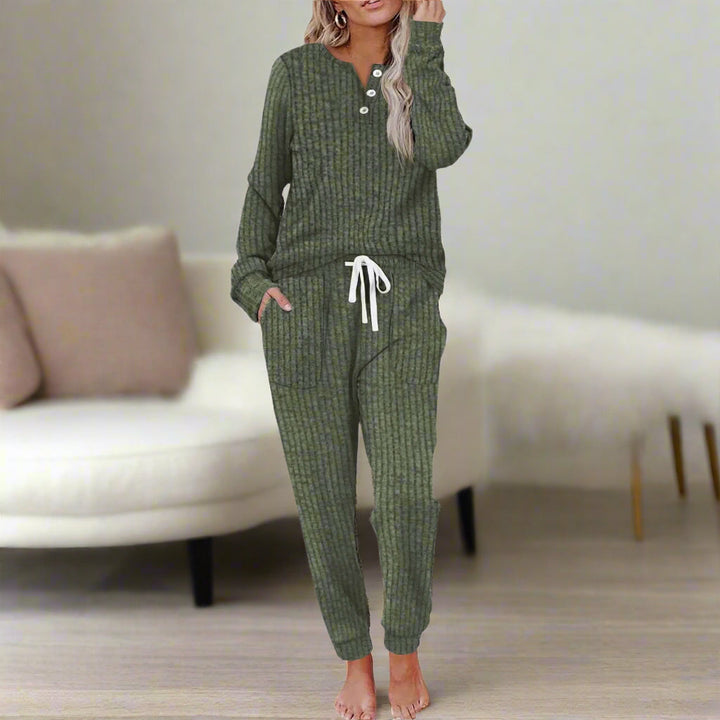 Women's Ribbed Knit Henley Lounge Set