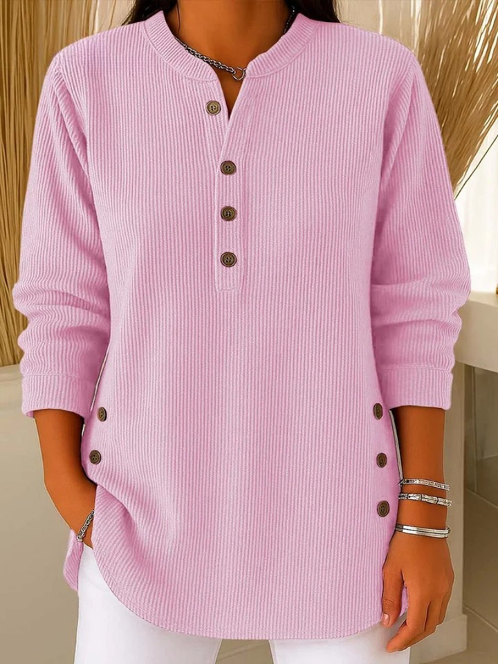 Women's Ribbed Knit Long Sleeve Henley Top