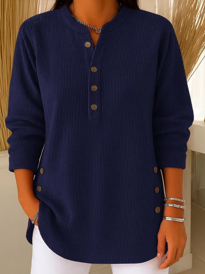 Women's Ribbed Knit Long Sleeve Henley Top
