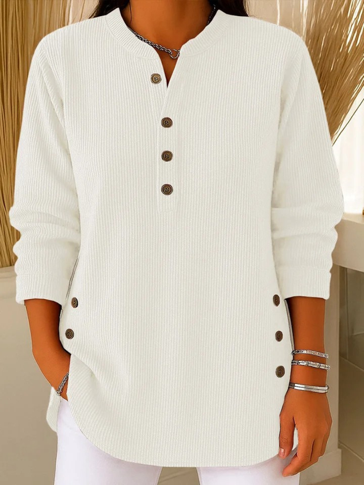 Women's Ribbed Knit Long Sleeve Henley Top