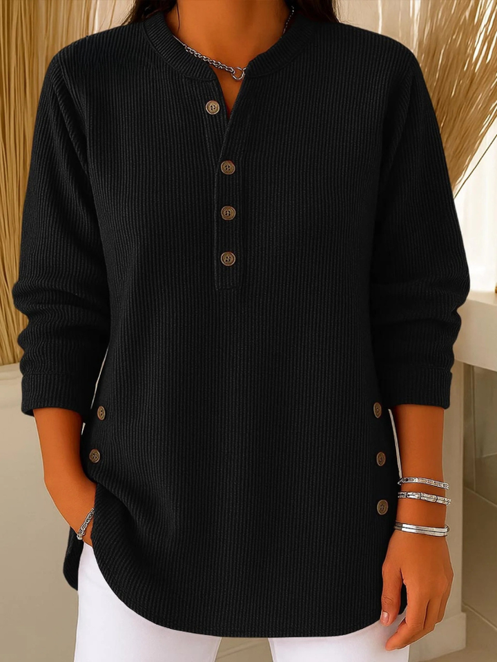 Women's Ribbed Knit Long Sleeve Henley Top
