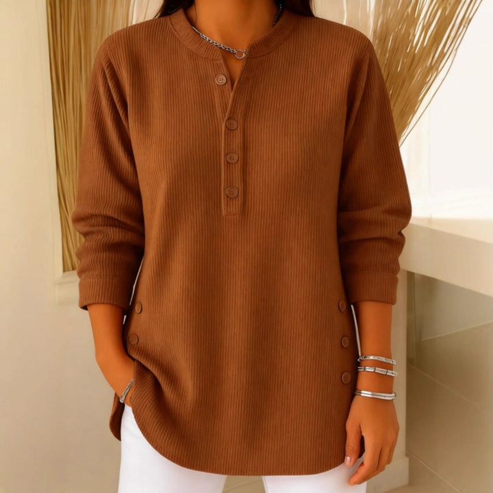 Women's Ribbed Knit Long Sleeve Henley Top