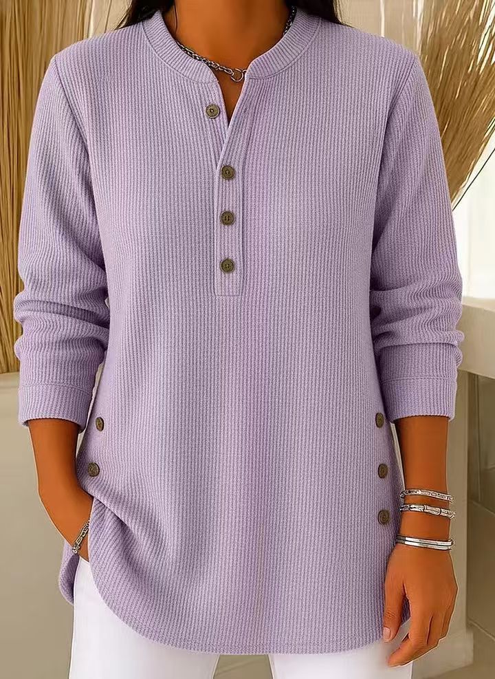 Women's Ribbed Knit Long Sleeve Henley Top