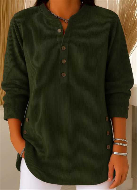 Women's Ribbed Knit Long Sleeve Henley Top