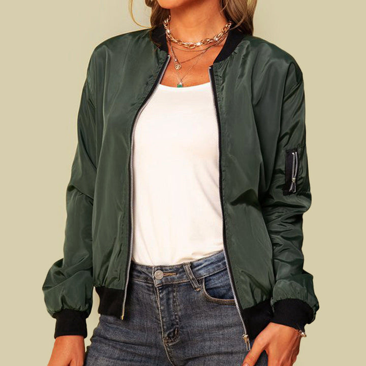 Women's Ribbed Trim Zip-Up Bomber Jacket