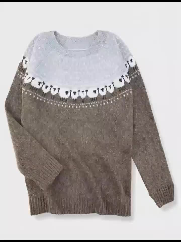 Women's Sheep Jacquard Chunky Knit Sweater