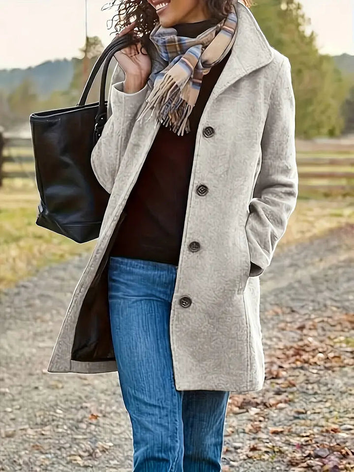 Women's Single-Breasted Collared Midi Coat