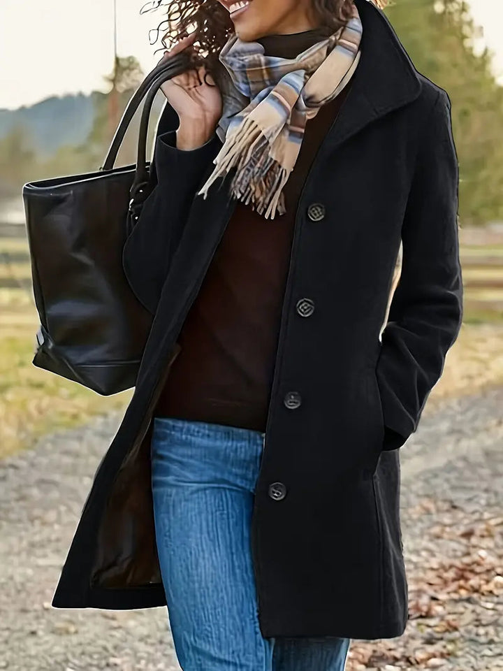 Women's Single-Breasted Collared Midi Coat