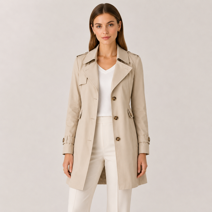 Women's Single-Breasted Notch Collar Trench Coat