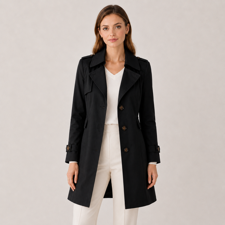 Women's Single-Breasted Notch Collar Trench Coat