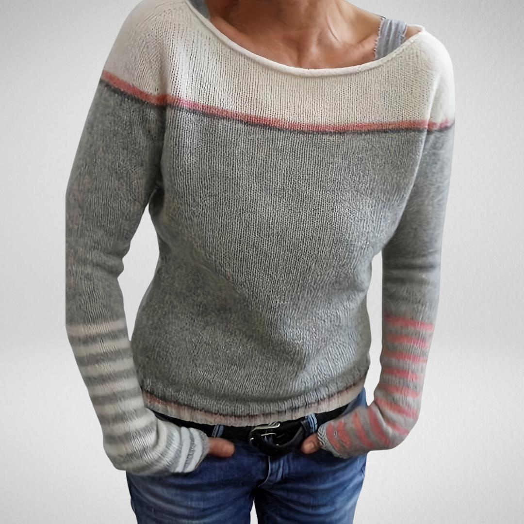 Women's Striped Boat Neck Knit Sweater