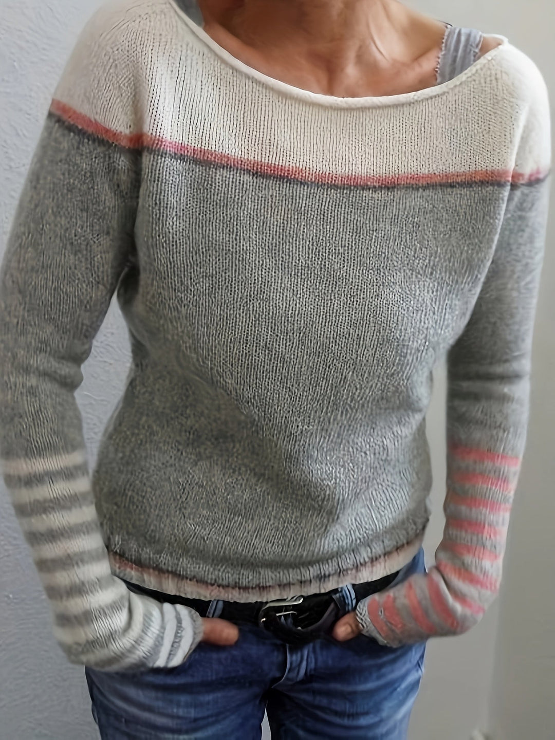 Women's Striped Boat Neck Knit Sweater