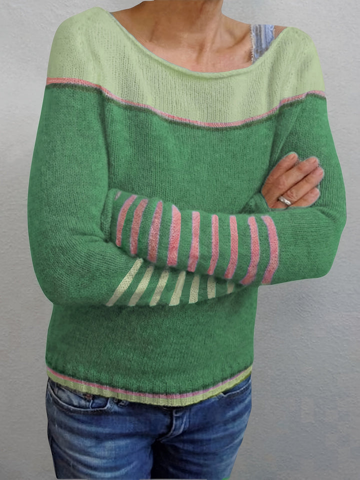 Women's Striped Boat Neck Knit Sweater