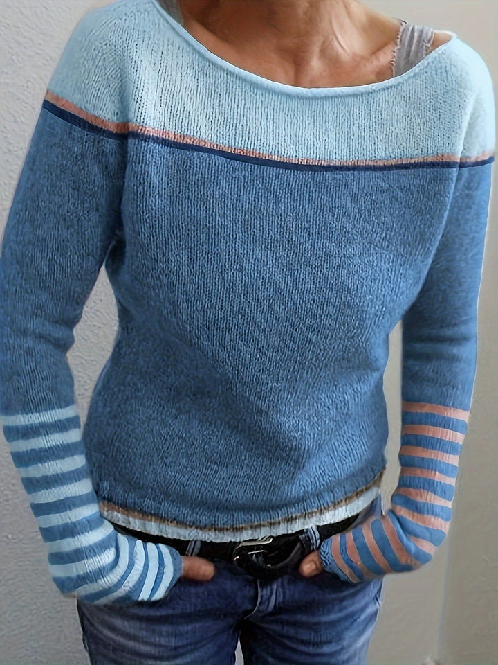 Women's Striped Boat Neck Knit Sweater