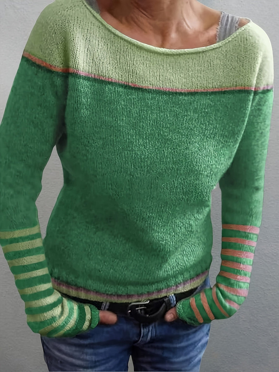 Women's Striped Boat Neck Knit Sweater