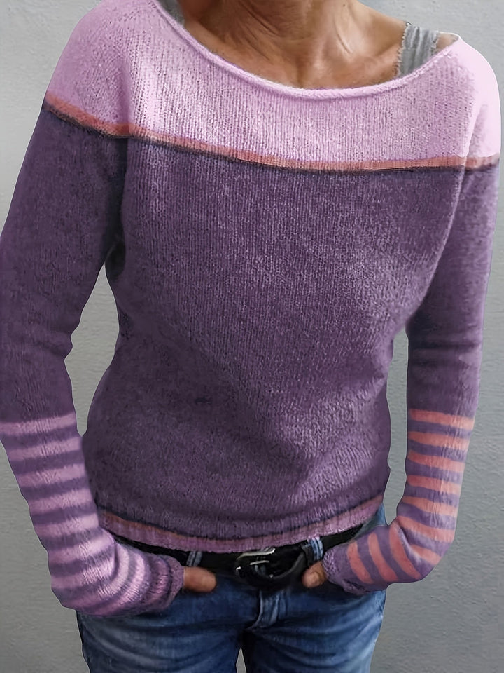 Women's Striped Boat Neck Knit Sweater
