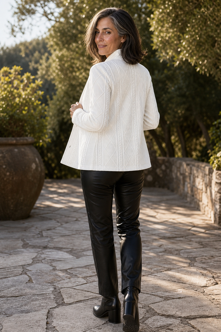 Women's Textured Cable Knit Stand Collar Blazer