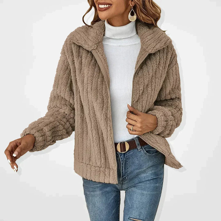 Women's Textured Plush Fleece Zip-Up Jacket