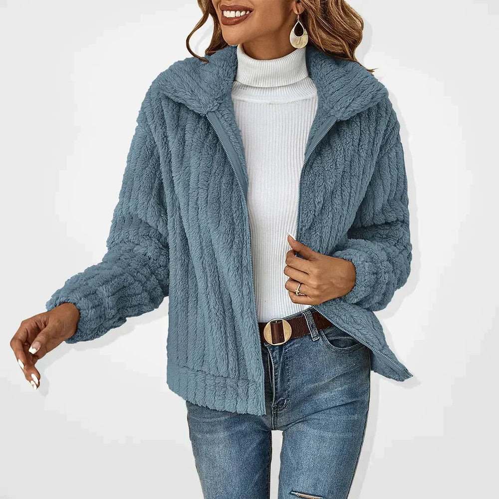 Women's Textured Plush Fleece Zip-Up Jacket