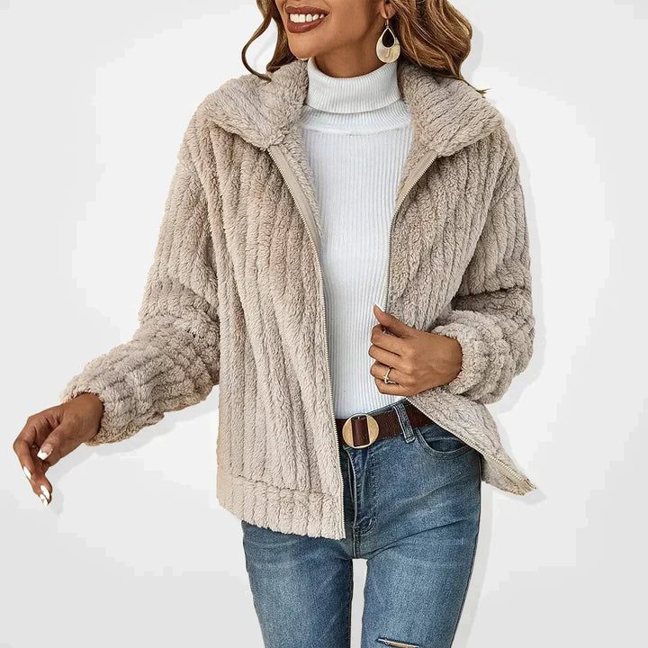 Women's Textured Plush Fleece Zip-Up Jacket