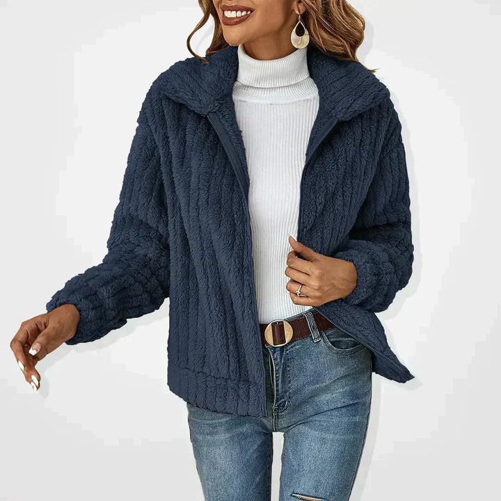 Women's Textured Plush Fleece Zip-Up Jacket