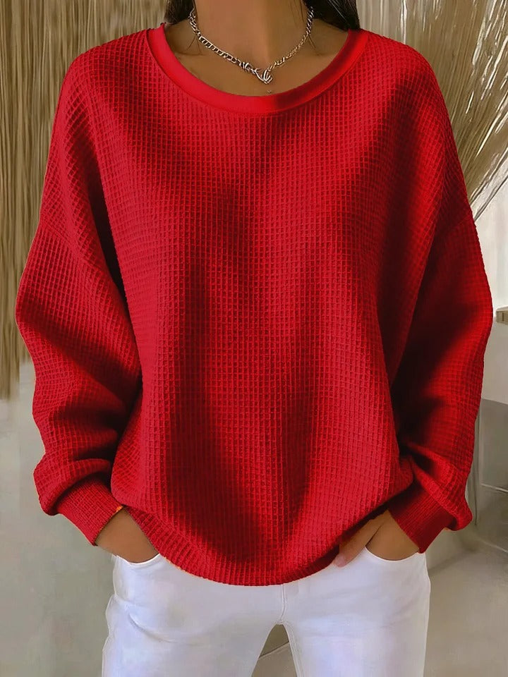 Women's Waffle Knit Crewneck Sweater