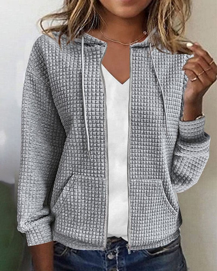 Women's Waffle Knit Hooded Zip-Up Jacket