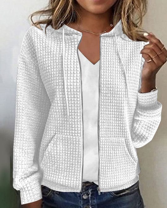 Women's Waffle Knit Hooded Zip-Up Jacket