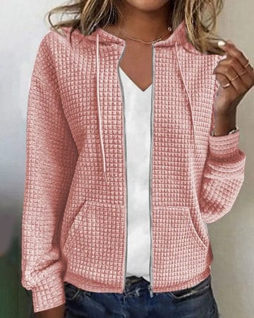 Women's Waffle Knit Hooded Zip-Up Jacket