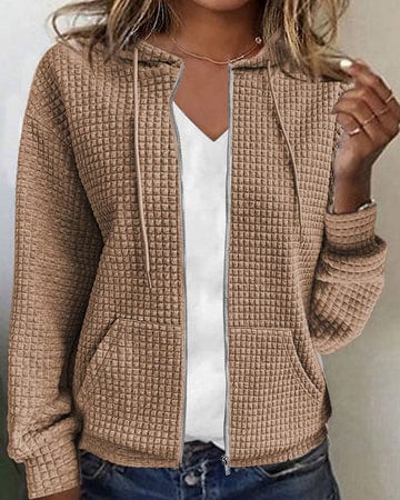 Women's Waffle Knit Hooded Zip-Up Jacket